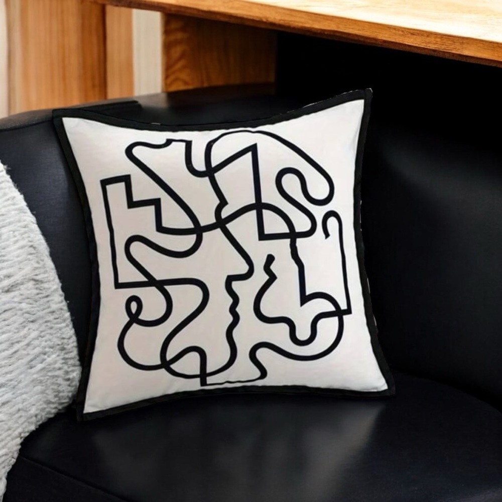 Modern Black and White Throw Pillow Cover, 18”x18”